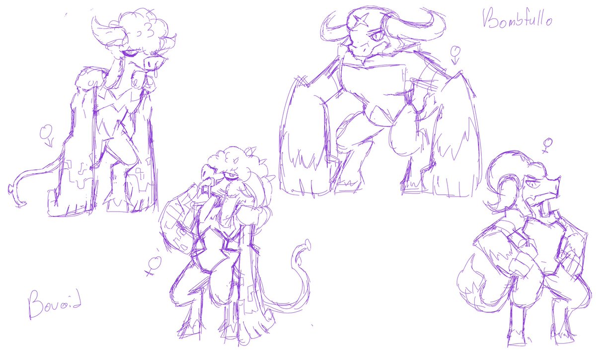 smilelessthan3's tweet photo. @Lockstin ‘s newest #Lockemon video was really cool!
I loved Bombfullo and Bovoid a whole lot. Since it’s a bovine, I wanted to make it have a gender difference
Female Bombfullo’s chest pattern is like a bunny girl’s suit, and the bomb keg is now a beehive style hairdo https://t.co/ULhUTGP3Ke
