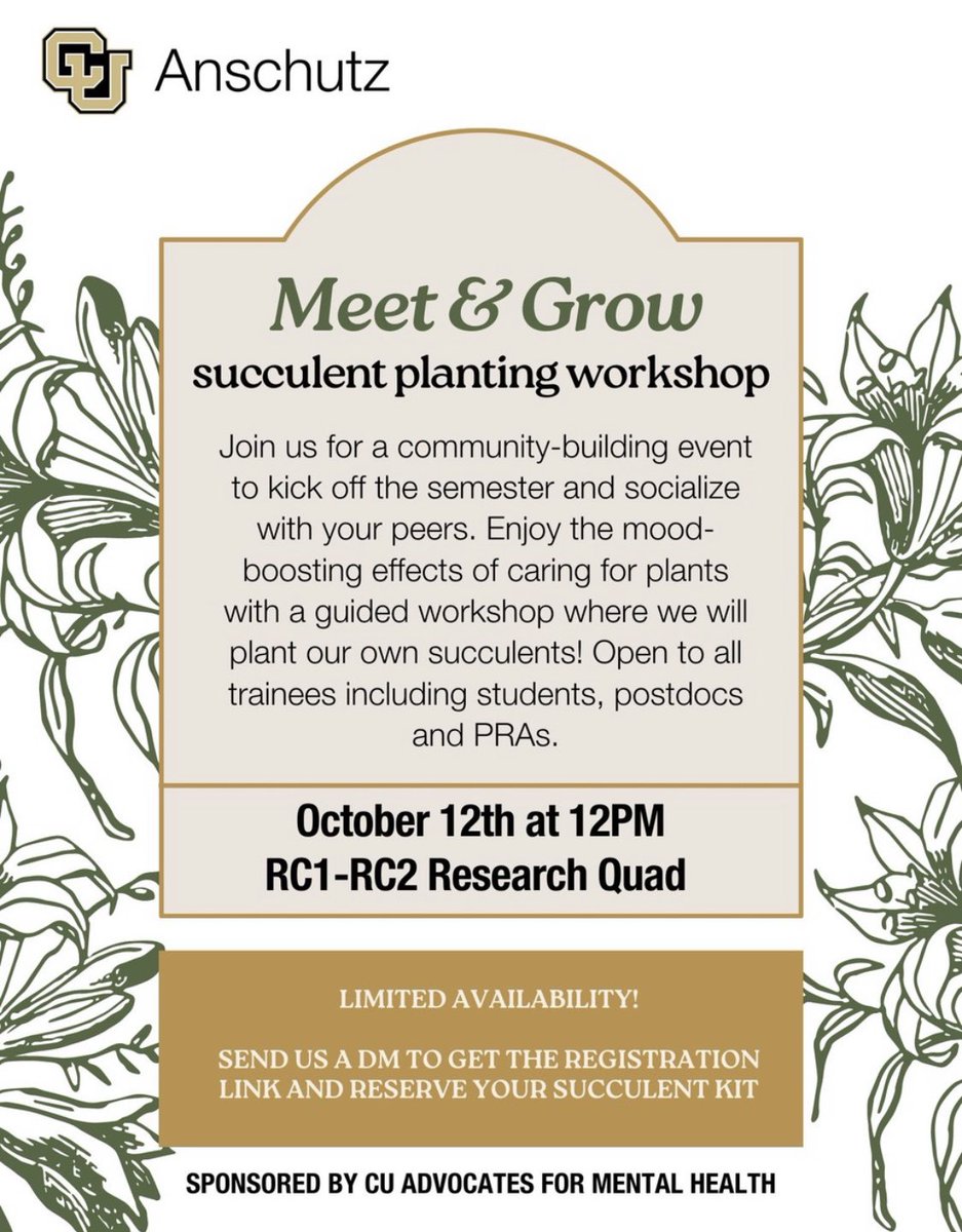 CU Anschutz - Advocates for Mental Health (@cuanschutz_amh) on Twitter photo Join us for our first event of the semester next Wednesday at 12pm! Enjoy some lunch and community while planting succulents. 🌵Message us for the RSVP link to secure a plant and a lunch! <a href="/ScopeSorceress/">Dr. Hannah Actor-Engel</a> <a href="/DerktasticJulia/">Dr. Julia Derk</a> @_zoe_lauren @ChristinaComo <a href="/sattmergison/">Matt Sergison</a> <a href="/MahamHaq2/">Maham Haq</a> Join us for our first event of the semester next Wednesday at 12pm! Enjoy some lunch and community while planting succulents. 🌵Message us for the RSVP link to secure a plant and a lunch! <a href="/ScopeSorceress/">Dr. Hannah Actor-Engel</a> <a href="/DerktasticJulia/">Dr. Julia Derk</a> @_zoe_lauren @ChristinaComo <a href="/sattmergison/">Matt Sergison</a> <a href="/MahamHaq2/">Maham Haq</a>