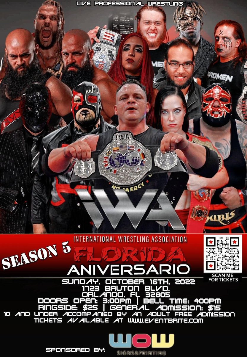 IWAFlorida's tweet photo. Nuestro aniversario se acerca octubre 16 Orlando Fl!!! 
#LuchaLibre #territorioflorida #wrestling @powrestlingllc @blackpainpr @Samuel_Changer @officialconinc @KrazyKelsey1 #Orlando #iwa https://t.co/HMZ4PsYZQt