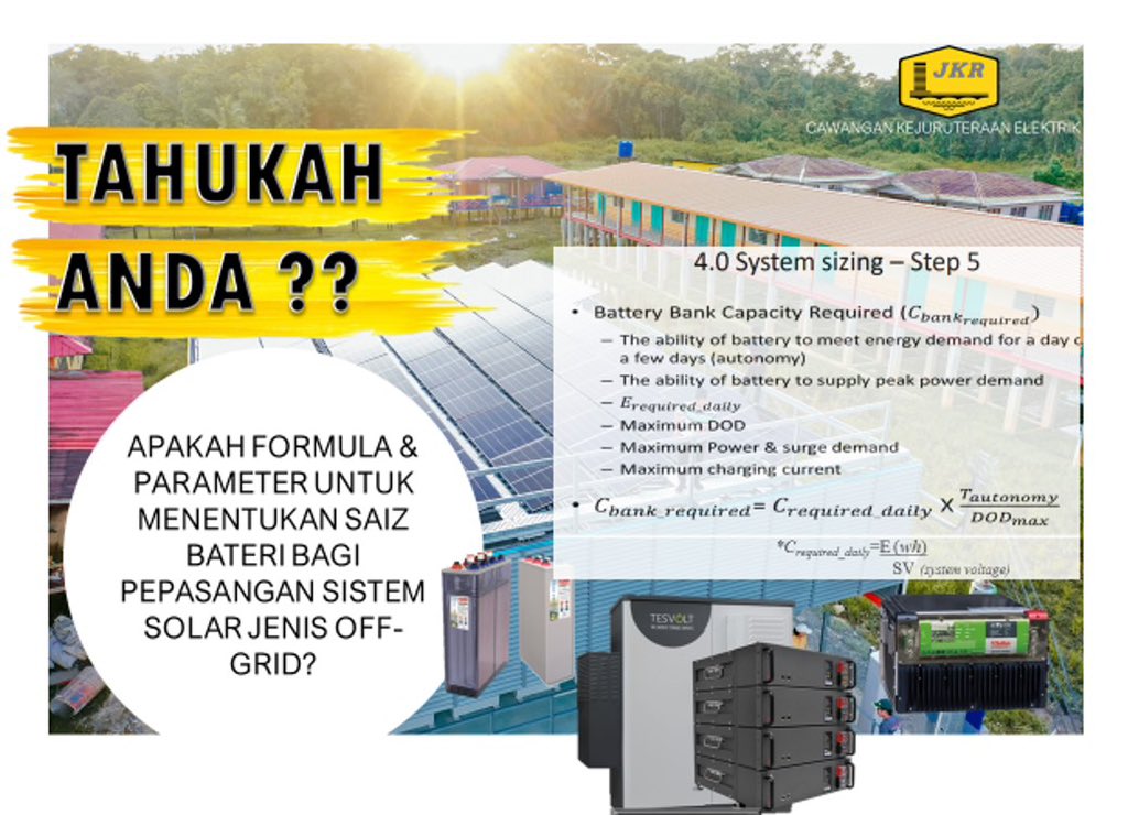 Quyyum84's tweet photo. HARI PEMBUDAYAAN ILMU CKE : PROGRAM "TAHUKAH ANDA?" BIL.13/2022

Tahukah Anda? 

Apakah Formula &amp; Parameter untuk Menentukan Saiz Bateri bg Pepasangan Sistem Solar Off-Grid? #CKEBerprestasiTinggi https://t.co/1jZK4tGRf6