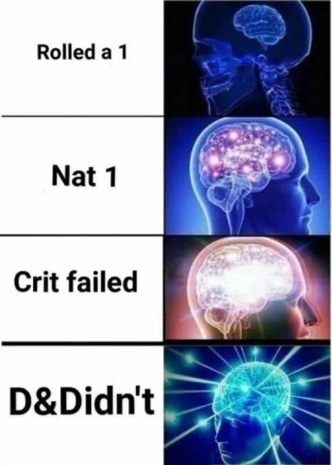 TPDPDCast's tweet photo. Rolling nat 20s brings awesomeness to a session, rolling nat 1s brings the comedy.

https://t.co/l6YnZzsSUy

#dnd #dnd5e #podcast #ttrpg #ttrpgcommunity #ttrpgfamily #MEMES #dndmemes #rpg #fantasy #dungeonmaster https://t.co/5enUkzZUDn