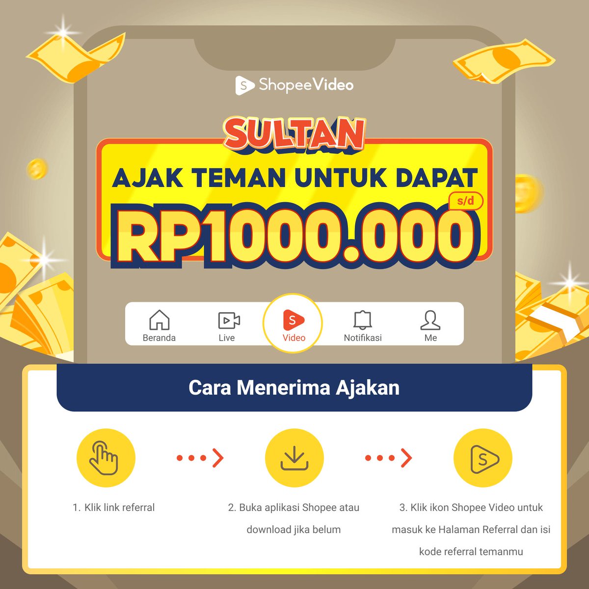 RivantiInna's tweet photo. 💸 Klik &amp; Dapat 1RB! 
Bergabung &amp; Download Shopee SEKARANG #SultanShopeeVideo 
Kode referral: ZFGNMU
Klik untuk menerima undangan 👇👇https://t.co/mAxSrXhSQU https://t.co/yQkdcC8bJ8