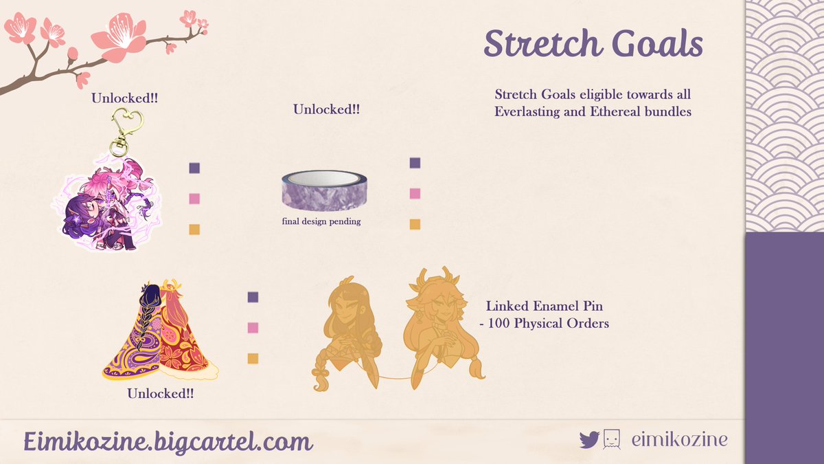 🌸💜 ⌁ STRETCH GOALS Wow, the supporters of the Yae Publishing house have worked overtime and we have one stretch goal left! Not only the charm is available, but we will be distributing the washi tape and the enamel pin ⚡ 🛒 eimikozine.bigcartel.com