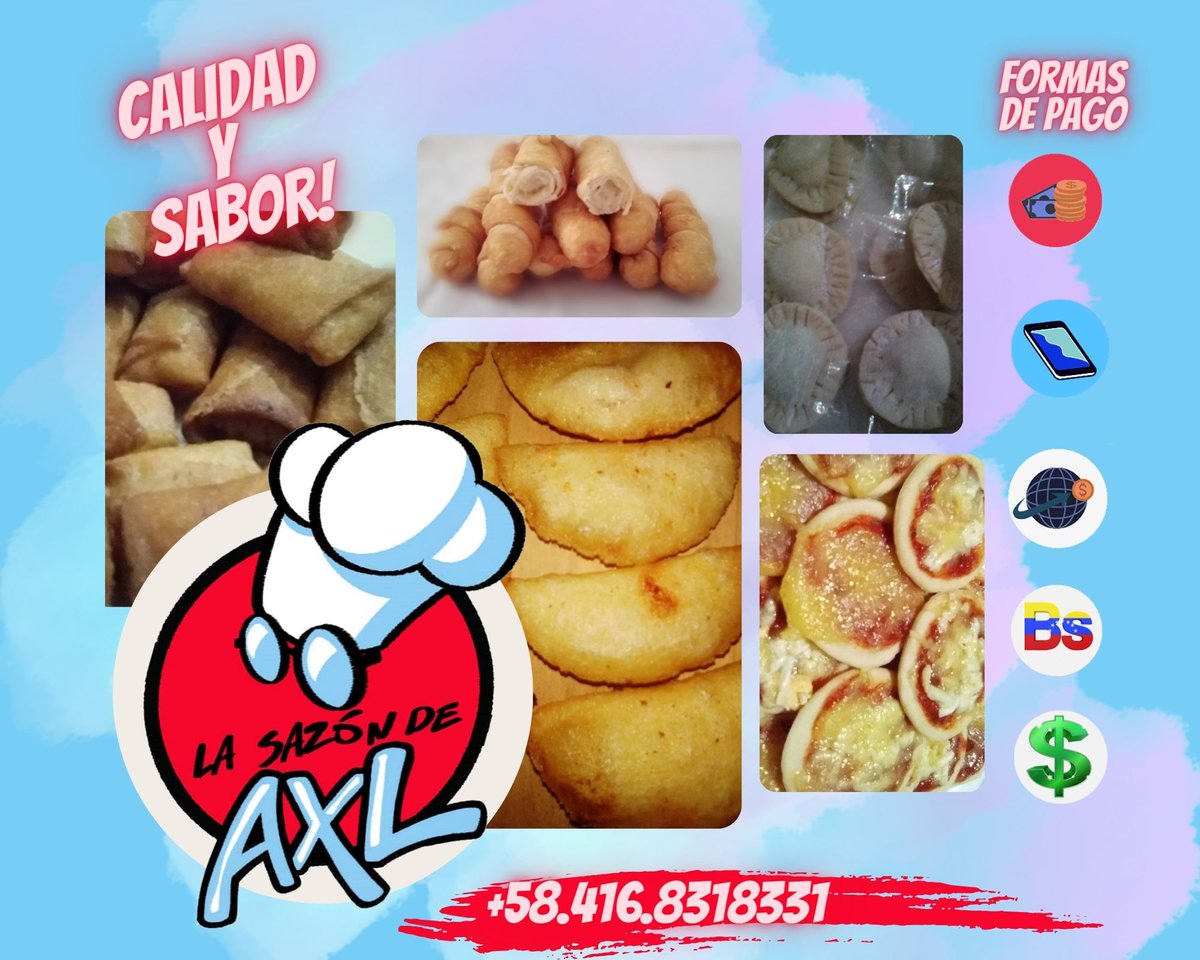 La sazón de Axl te trae, sus ricos y deliciosos pasapalos congelados, para tus cumpleaños, bautizos, reuniones o simplemente para darte un gustico de fin de semana, no dudes en contactarnos para solicitar nuestro catalogo, de productos. #caracas #emprendimiento #emprendedores