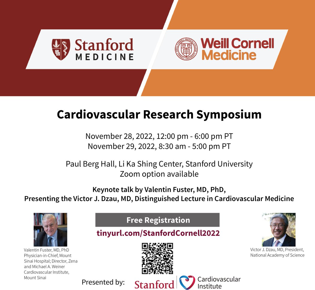 Joseph C Wu, MD, PhD (@joseph_c_wu) on Twitter photo Please join <a href="/StanfordCVI/">Stanford CVI</a> for exciting 2-day #CVD retreat. Keynote talk by Valentin Fuster presenting the <a href="/VictorDzau/">Victor Dzau</a> Distinguished lecture.
Register tinyurl.com/StanfordCornelā¦
<a href="/MountSinaiHeart/">Mount Sinai Fuster Heart Hospital</a> <a href="/StanfordDeptMed/">Stanford Department of Medicine</a> <a href="/StanfordMed/">Stanford Medicine</a> @Vascularbiology <a href="/WeillCornell/">Weill Cornell Medicine</a> <a href="/HeartBobH/">Robert Harrington</a> <a href="/Stanford_ChEMH/">Sarafan ChEM-H</a> Please join <a href="/StanfordCVI/">Stanford CVI</a> for exciting 2-day #CVD retreat. Keynote talk by Valentin Fuster presenting the <a href="/VictorDzau/">Victor Dzau</a> Distinguished lecture.
Register tinyurl.com/StanfordCornelā¦
<a href="/MountSinaiHeart/">Mount Sinai Fuster Heart Hospital</a> <a href="/StanfordDeptMed/">Stanford Department of Medicine</a> <a href="/StanfordMed/">Stanford Medicine</a> @Vascularbiology <a href="/WeillCornell/">Weill Cornell Medicine</a> <a href="/HeartBobH/">Robert Harrington</a> <a href="/Stanford_ChEMH/">Sarafan ChEM-H</a>