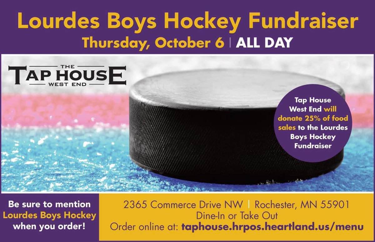 LHSBoysPuck's tweet photo. Please consider coming out to The Taphouse (West Side) tomorrow, any time, for a great meal! 25% of sales will go back to our program!! Be sure to mention Lourdes Hockey to your server 👍 🏒 🥘 @LHSEagles https://t.co/UATyzffddA