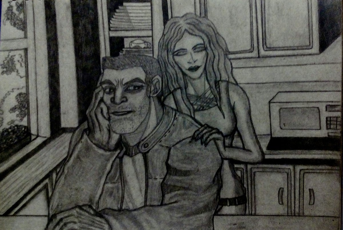 WolfPrime666's tweet photo. Just a representation of one scene from the Splinter Cell Operation Barracuda book where Katia celebrates Sam's birthday in his house. Has been one of the most detailed drawings I ever did.😊😊💚💚 #SplinterCell #SamFisher #SplinterCellOperationBarracuda #fanart #videogames https://t.co/QDHag1bYVO