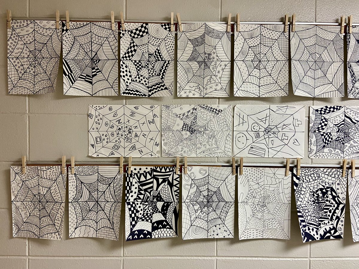 MsGraysArtRoom's tweet photo. Ashville Art I students’ Zentangles hanging loud and proud down the hallway of AHS - that’s a wrap on our line unit. 

#artiscool #keepsrtinschool #ArtistOnTwitter https://t.co/ctOkjlCo5q