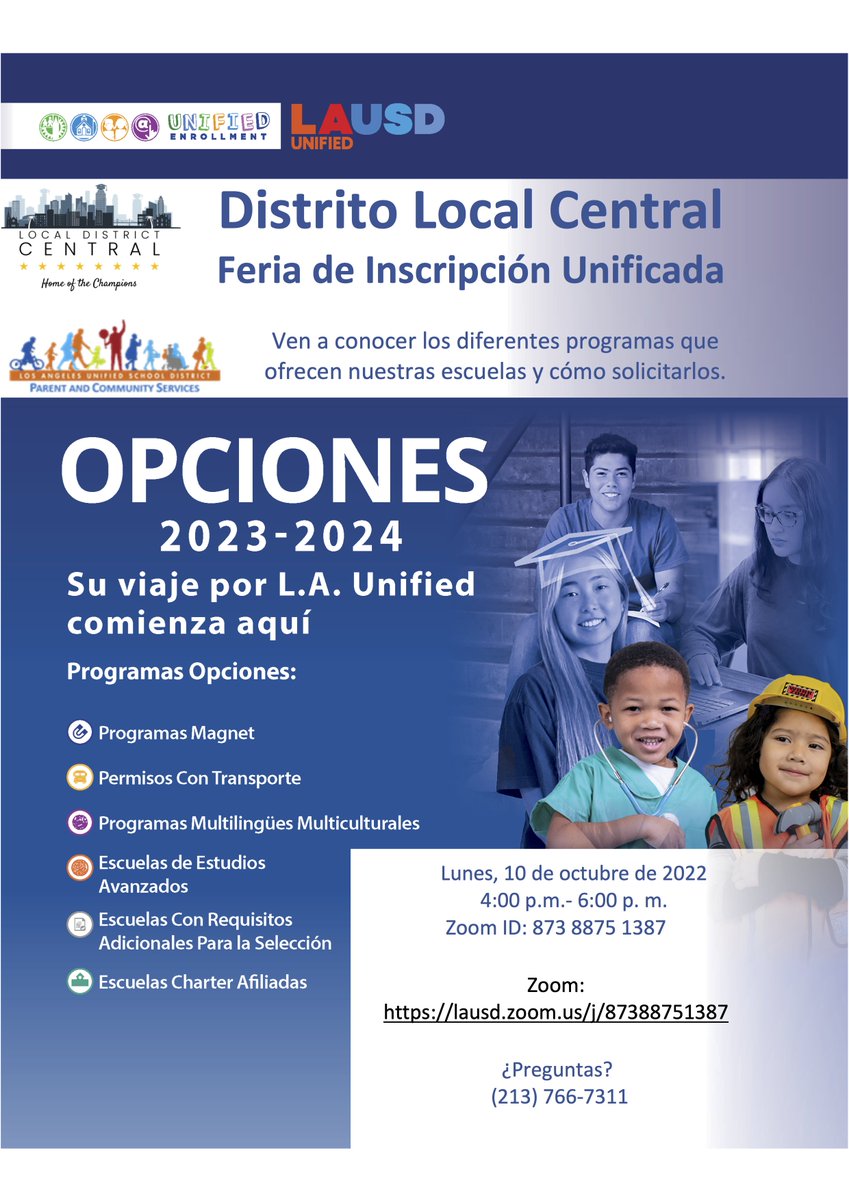 Glassell Park Los Feliz Community of Schools (@gplfcos) on Twitter photo Find out about the variety of academic programs offered in <a href="/lausd_ldc/">LD Central-ARCHIVE</a> at Local District Central's Virtual Unified Enrollment Fair on Monday, October 10, 4-6pm lausd.zoom.us/j/87388751387
<a href="/SotomayorMagnet/">Sotomayor Arts and Sciences Magnet</a> <a href="/JohnMarshallHS/">John Marshall</a> <a href="/Jackie4LAkids/">Jackie Goldberg, LAUSD Board President</a> @boarddistrict2 <a href="/LASchools/">Los Angeles Unified</a> Find out about the variety of academic programs offered in <a href="/lausd_ldc/">LD Central-ARCHIVE</a> at Local District Central's Virtual Unified Enrollment Fair on Monday, October 10, 4-6pm lausd.zoom.us/j/87388751387
<a href="/SotomayorMagnet/">Sotomayor Arts and Sciences Magnet</a> <a href="/JohnMarshallHS/">John Marshall</a> <a href="/Jackie4LAkids/">Jackie Goldberg, LAUSD Board President</a> @boarddistrict2 <a href="/LASchools/">Los Angeles Unified</a>