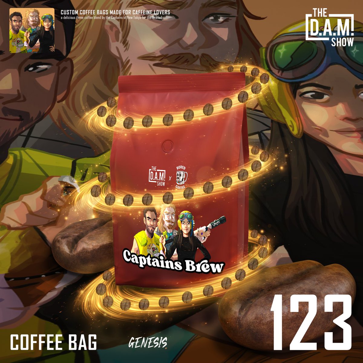 BoredCoffee_'s tweet photo. In the luscious green forests on the Otherside of New Tokyo, this coffee begins its story. Captains Brew is a blend of 3 beans representing the Captains &amp; different NFT communities of New Tokyo. 

Take on whatever your day throws at you, even a Kaiju

#DamShow #BoredCoffee #10ktf https://t.co/l72gQiogL0