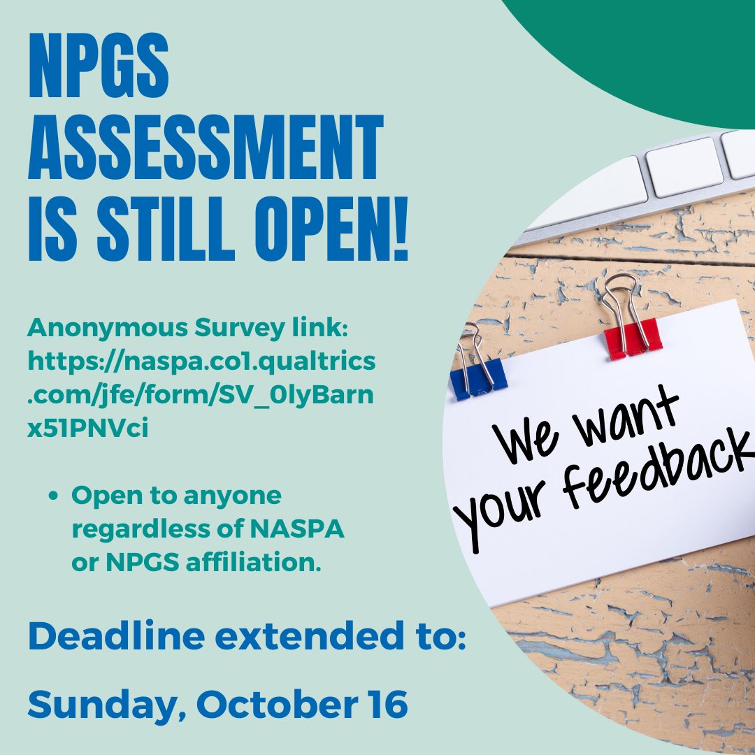 NPGS_SC's tweet photo. Our assessment has been extended until October 16th. Provide your feedback today! Link to the survey is in our bio. https://t.co/SBQoG1kE5e