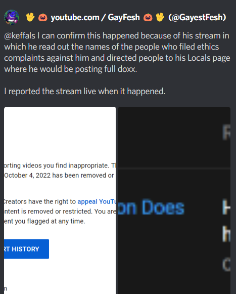 nicholasdeorio's tweet image. .@TeamYouTube Nick Rekieta the lawyer was falsely banned from your platform this evening due to a malicious false flagging campaign. The abuser/harasser below admits to this campaign in the below screenshot. Would you please take a look into this false ban?