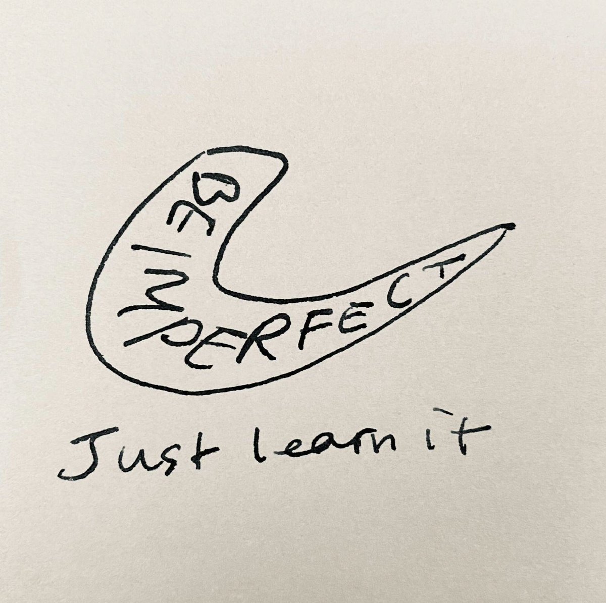 This is how one of my classmates "remixed" the famous <a href="/Nike/">Nike</a> swoosh while sharing some end-of-term inspiration with other classmates during the last class of <a href="/TFiveFifty/">T550</a> course. Loved it! ♥️🌟

Some courses stay with you for the rest of your life :) 

#T550 #hgse #imperfect #nike