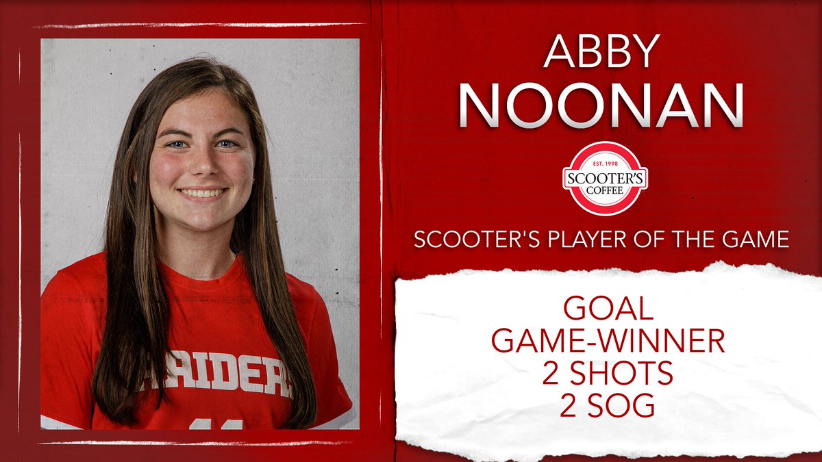 nwcraiders's tweet photo. WSOC | For netting the game-winner and having both her shots being on-goal, Abby Noonan is your @scooterscoffee 𝙋𝙡𝙖𝙮𝙚𝙧 𝙤𝙛 𝙩𝙝𝙚 𝙂𝙖𝙢𝙚!

#RaidersStandOut | @nwcwsoccer https://t.co/YPkEHRjaN5