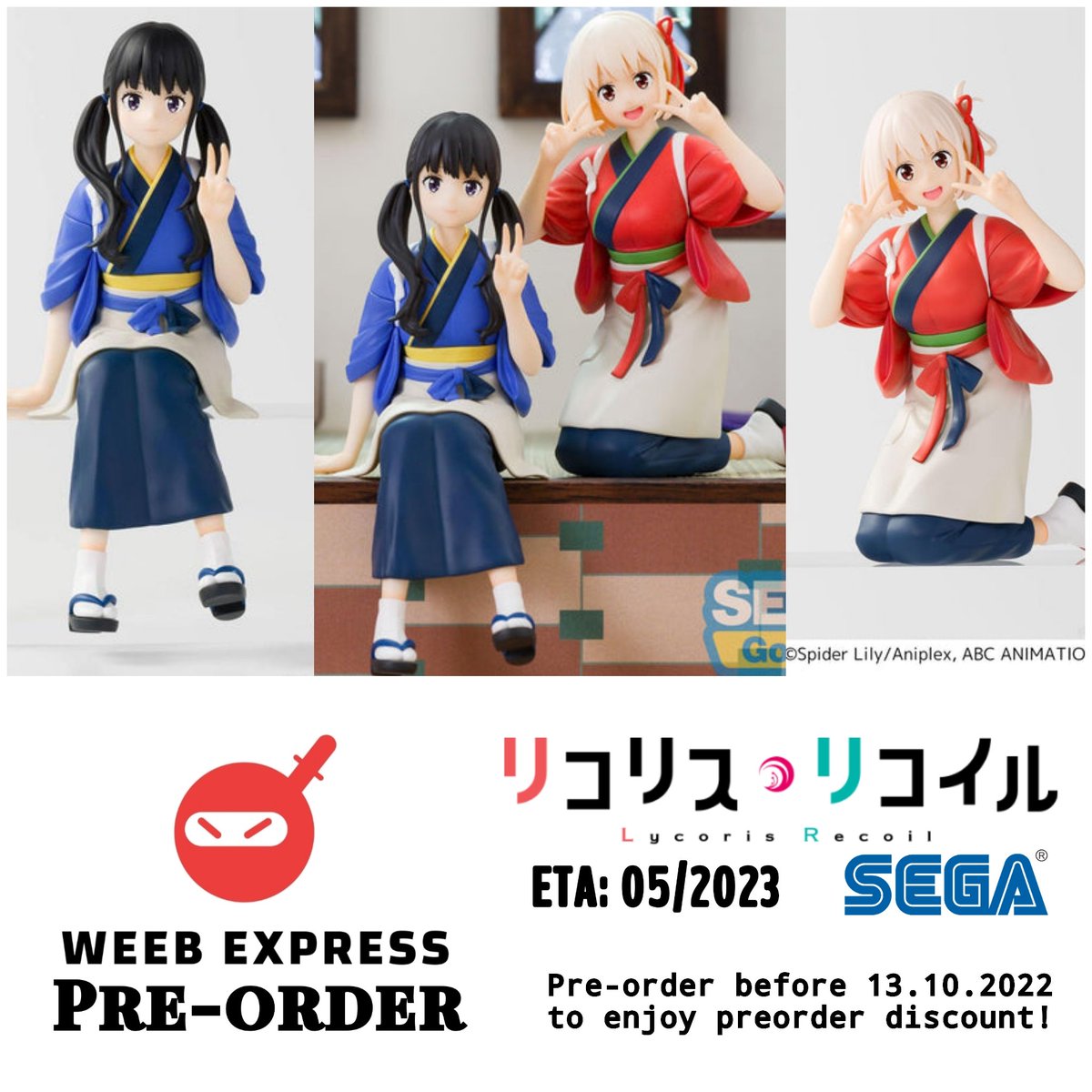 WeebExpress's tweet photo. ||Weeb Express Pre-order||
Chisato Nishikigi and Takina Inoue from Lycoris Recoil!
£20 each
ETA: 05/2023
Use discount code-WEEB1ST to get extra 15% off your 1st order!
#WeebExpress #LycorisRecoil #ChisatoNishikigi #Chisato #TakinaInoue #Takina
https://t.co/OoX2pgwxZ3 https://t.co/xP4DHjfSlt