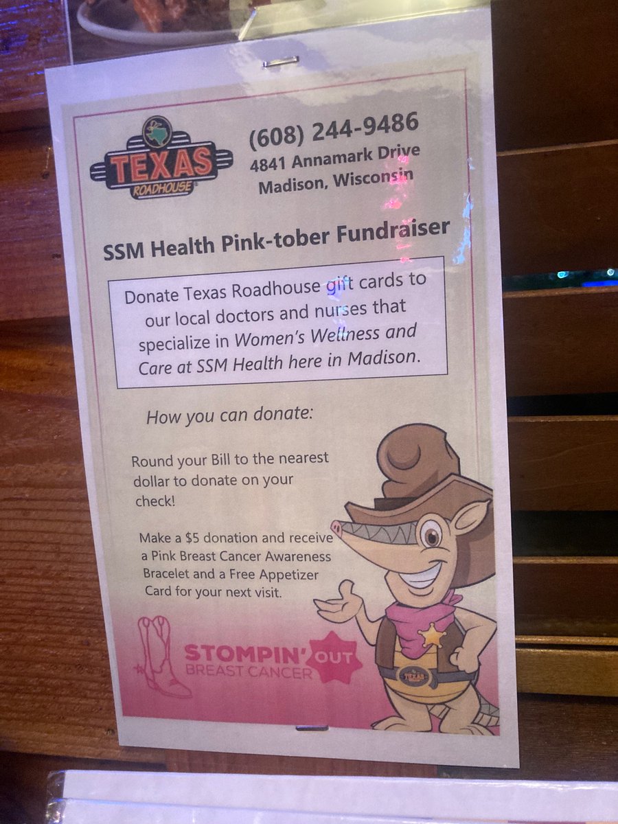 ColeSlawIsGood's tweet photo. “Stompin’ Out Breast Cancer” by giving gift cards to Texas Roadhouse to doctors… https://t.co/UJL9YFaHYV