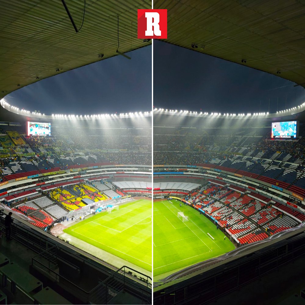 record_mexico's tweet photo. NO PERDONÓ LA LLUVIA ⛈️

A los 15 minutos del partido amistoso entre América y Atlante, se tuvieron que detener las acciones debido a una tormenta eléctrica. 

Las tribunas del Azteca se vaciaron de inmediato, pues la gente corrió a resguardarse de la tormenta.

📷 @v_ddiaz https://t.co/nbzS0FxIF3