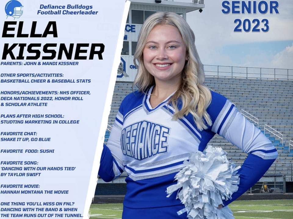 DefiFBParents's tweet image. WEEK 8 - SENIOR SPOTLIGHT WEDNESDAY ✨🏈🐾💙🎉 #Senior #EllaKissner #GoBulldogs #BeatCelina