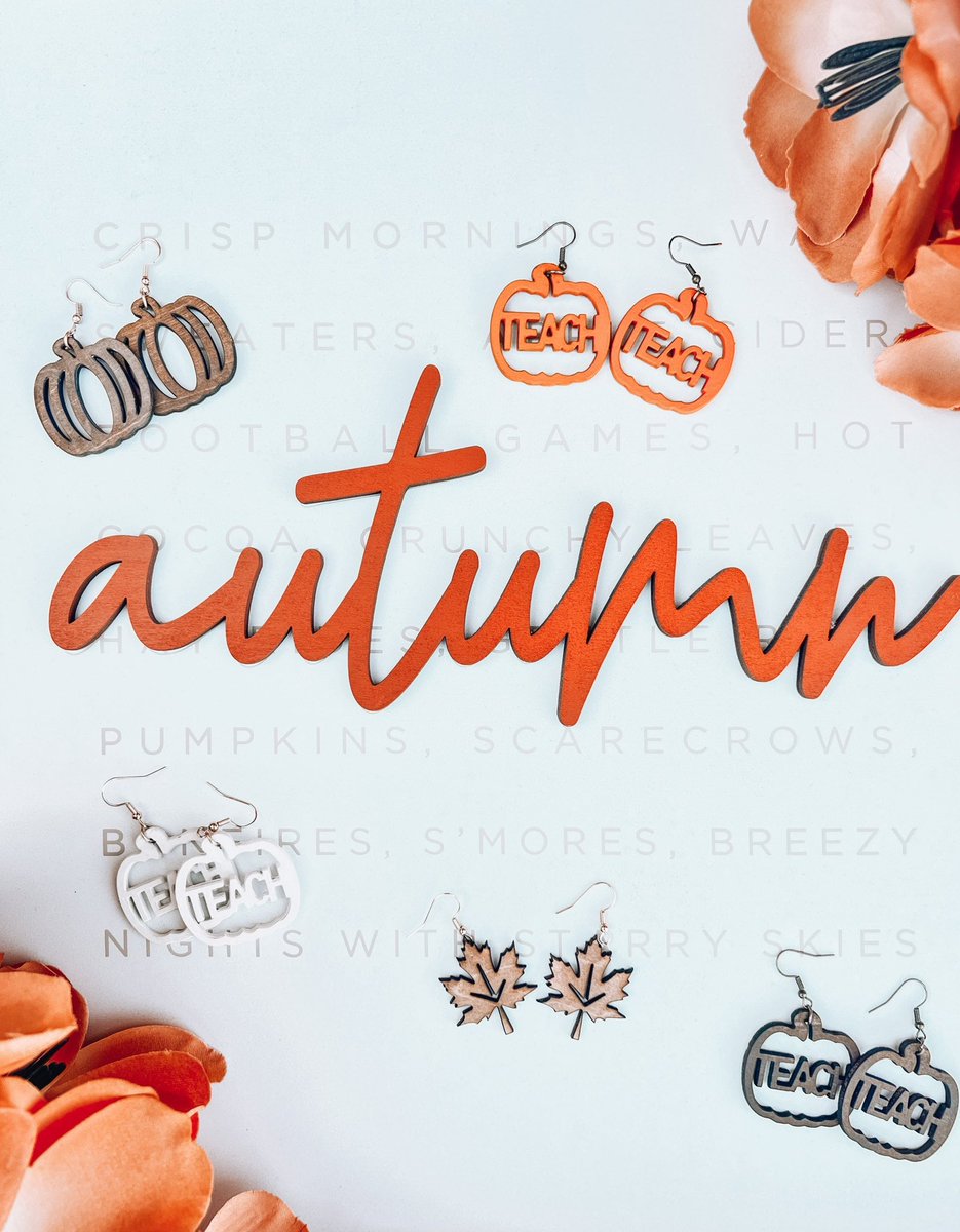 custmclassrooms's tweet photo. A VERY special sneak peek at some of my favorite creations yet!🍁 I cannot wait to launch these gourd-eous accessories!😂 #fallpunsarethebestpuns #customclassrooms 

#teachers #teachersoftwitter #teacherstyle #custommade #jewerly #teacherjewelry #teachergifts #pumpkin #lasercut https://t.co/o1AjqdYg6I