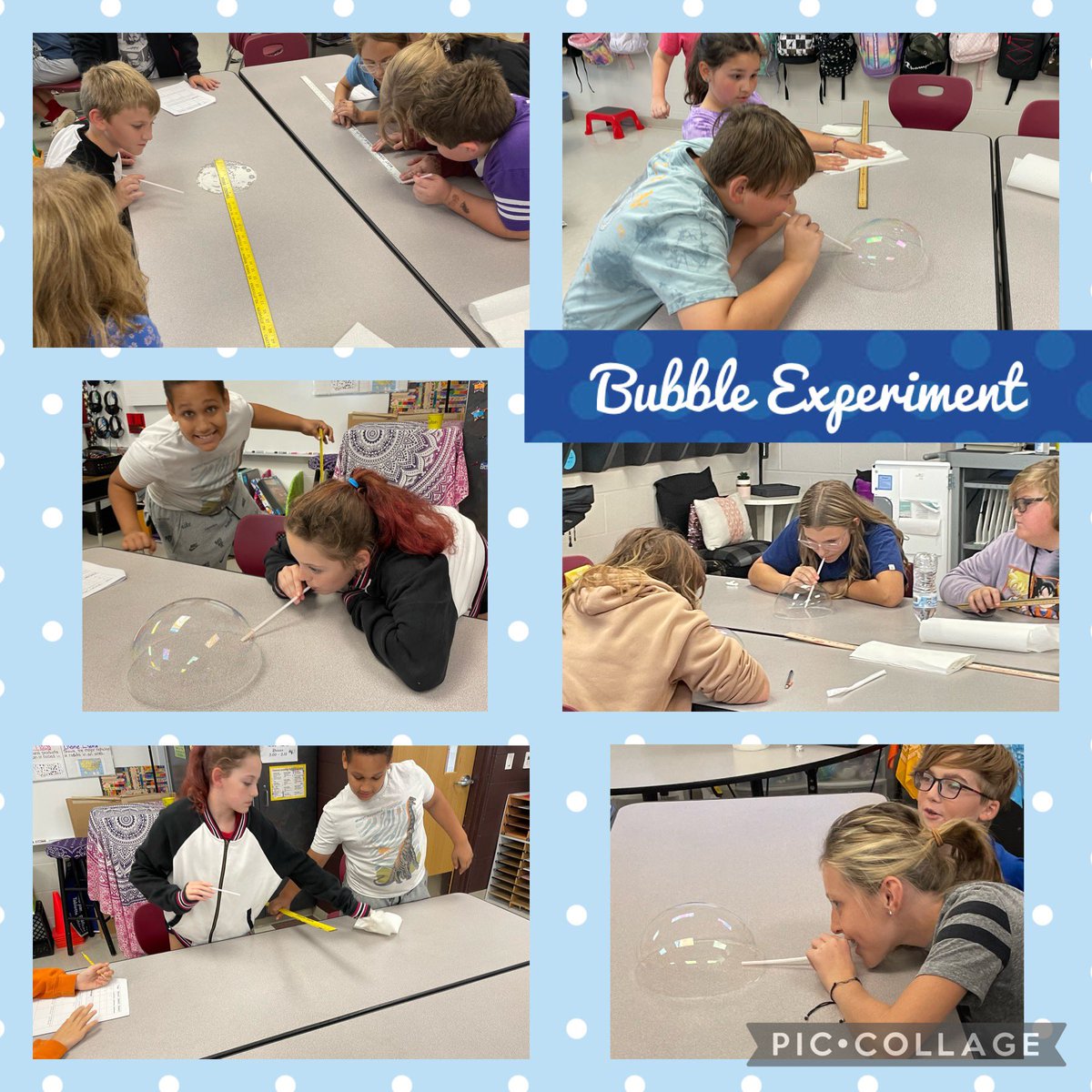 Teague5thgrade's tweet photo. We have been practicing using the scientific method. Today’s experiment was all about blowing bubbles! https://t.co/MEsLlYmWdr