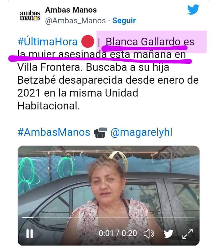 AtmsferaVioleta's tweet photo. A BLANCA ESMERALDA LE ARREBATARON LA VIDA BUSCANDO A SU HIJA BETZABÉ, DESAPARECIDA EN ENERO DEL 2021 
#JusticiaParaBlanca https://t.co/N44wGIS8Qk