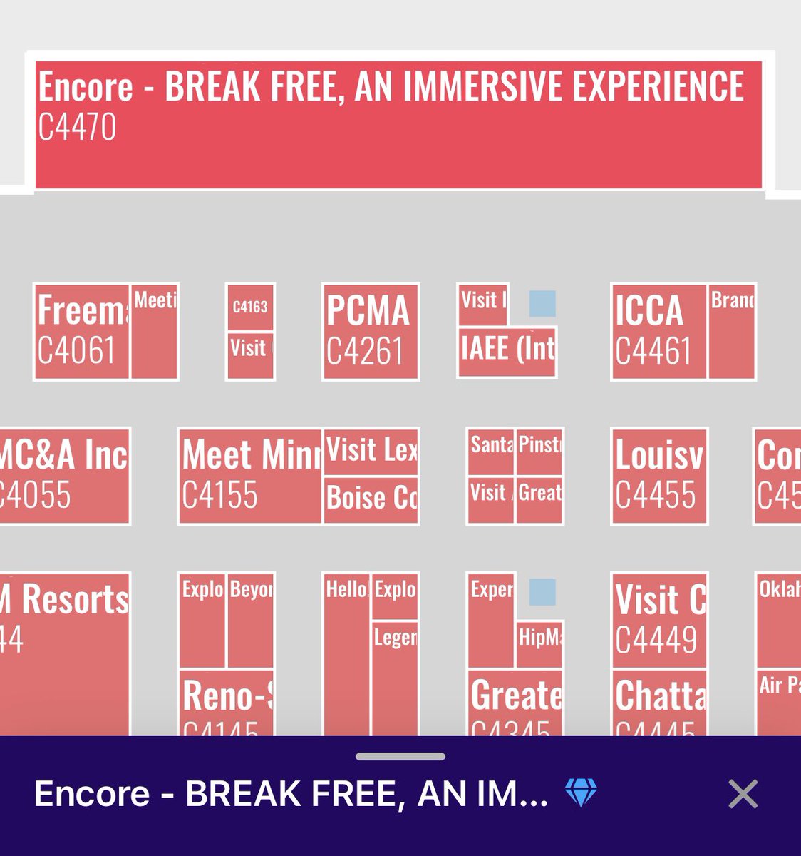 I’m liking how #BREAKFREE at #imex22  looks on the exhibit floor map.  

Looking forward to seeing all my #eventprofs and #meetingprofs friends soon!

There’s still time to book a spot in the experience. Do it now! 

imexamerica.eventreference.com/modules/imex/e…