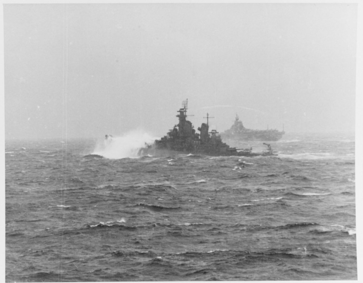 Rich_Ships's tweet photo. USS New Jersey (BB-62) and USS Hancock (CV-19) in a stiff storm in the western Pacific, 8 November 1944.
Photographed from USS Intrepid (CV-11).
80-G-291047
#BB62 #USSNewJersey #CV19 #USSHancock #NavalHistory https://t.co/HKEAh2CB4Y