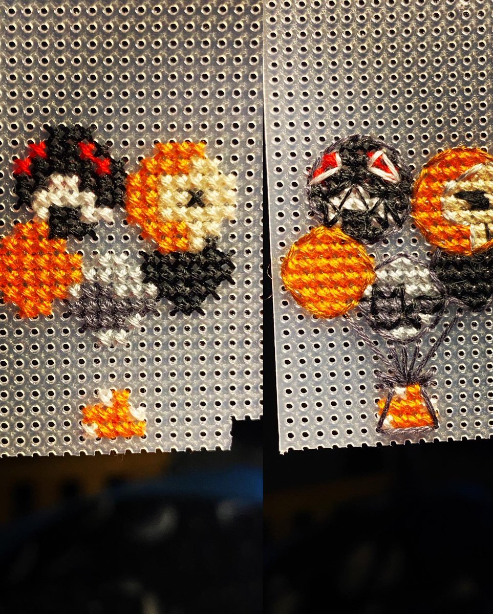 RoguexStitches's tweet photo. Day 3 of the #StolenHolidaySAL by @craftigurumi 
I need Halloween balloons in my life like right now.
#crossstitch #nightmarebeforechristmas https://t.co/PpCh2JQjsc