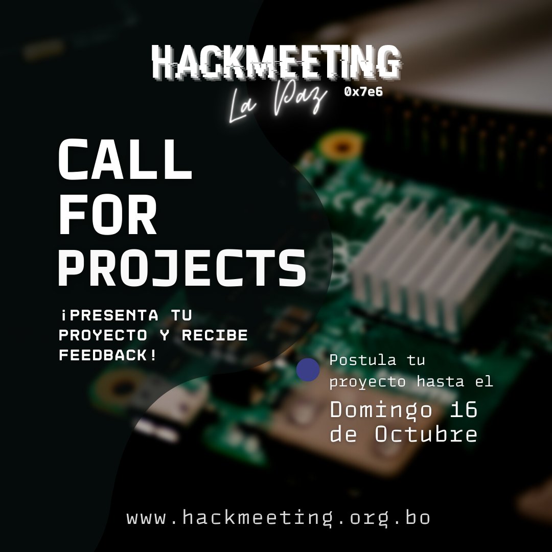 ¿Tienes un proyecto y buscas retroalimentación?

"Dame tu Feedback" es la Feria donde podrás exponerlo, y los asistentes, además de conocer tu trabajo, podrían dejarte comentarios para mejorarlo 😃

Evento el sábado 29 de Octubre. Más detalles: 0x7e6.hackmeeting.org.bo/#call-for-proj…