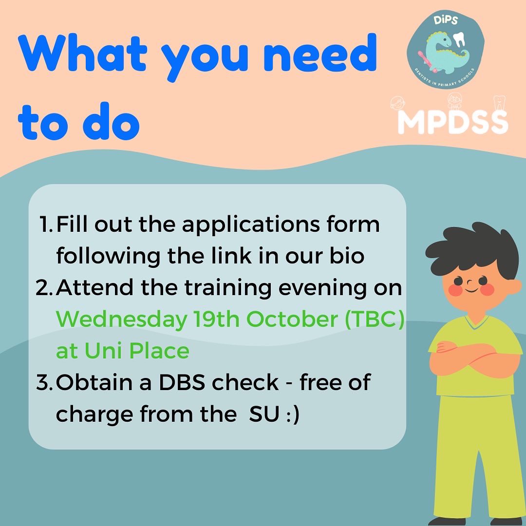 mpdssoc's tweet image. VOLUNTEERS NEEDED! 🙋🏻‍♀️🌈

MPDSS are currently looking for dental and bioscience students to help with our project DiPS ‘Dentists in Primary Schools’! 🦕🦷

This is a great opportunity so don’t miss out! 🫶🏼

Deadline: Friday 14th October

LINK IN BIO 🔗