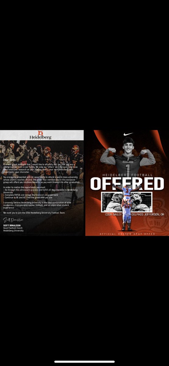 I’d like to thank <a href="/Coach_Donaldson/">Scott Donaldson</a> and <a href="/BergFootball/">Heidelberg Football</a> for the official offer! 🏰 🏈