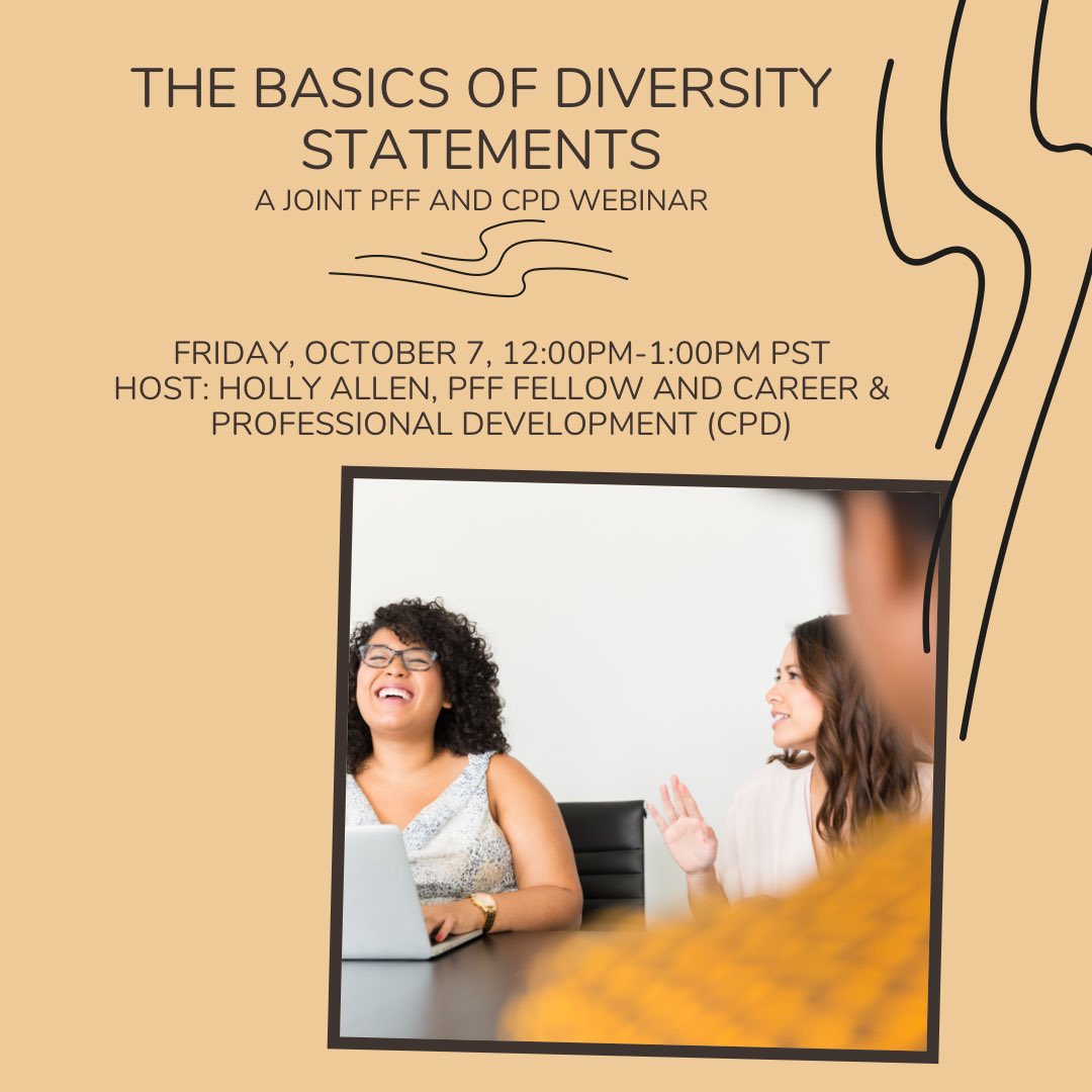 CAFE (Center for Academic & Faculty Excellence) (@cafe_cgu) on Twitter photo Join PFF and CPD for a joint webinar on Diversity Statements! This will take place Friday, October 7, 12:00pm-1:00pm PST
Host: Holly Allen, PFF Fellow and Career & Professional Development (<a href="/CareerCgu/">Career Center CGU</a>). Register on the PFF events page with Handshake! #HigherEd Join PFF and CPD for a joint webinar on Diversity Statements! This will take place Friday, October 7, 12:00pm-1:00pm PST
Host: Holly Allen, PFF Fellow and Career & Professional Development (<a href="/CareerCgu/">Career Center CGU</a>). Register on the PFF events page with Handshake! #HigherEd