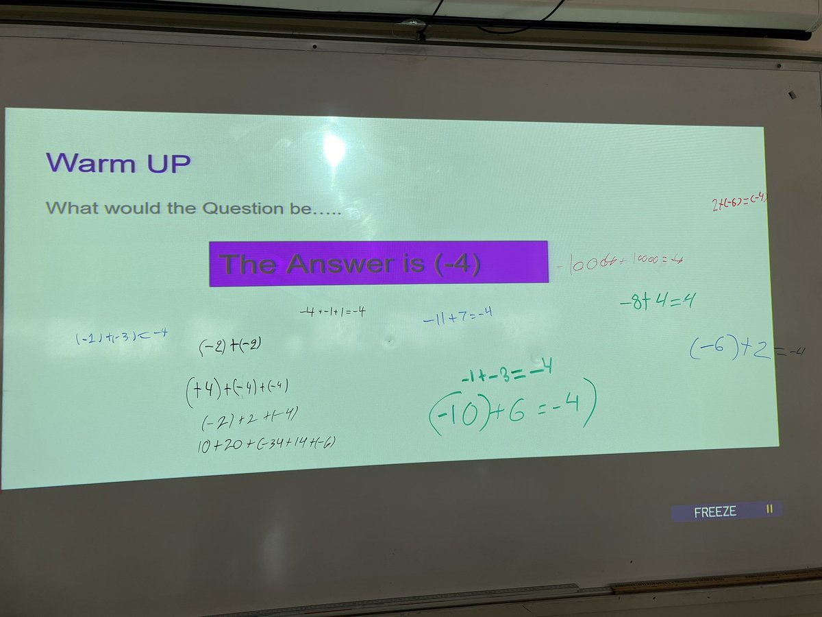 Coles_Math's tweet photo. 701, 702, and 703 have mastered their adding of integers! They got creative coming up with questions that could result in (-4)
I love seeing what they come up with!
@EllenvaleJrHigh https://t.co/M3nGOF176M