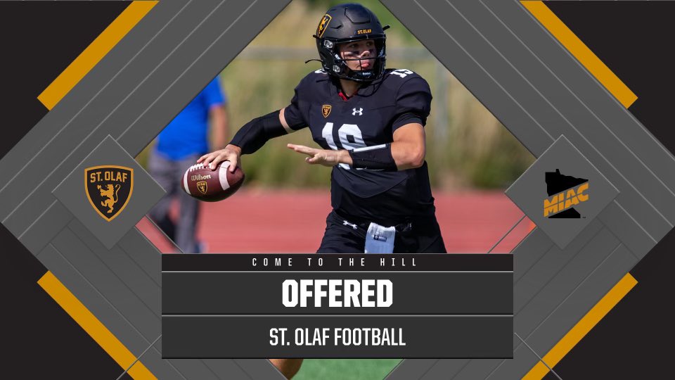 After a great phone call with <a href="/CoachTUnderwood/">Tommy Underwood</a> I am blessed to receive my first offer from St Olaf College💛🖤.  <a href="/CoachRuggles/">Coach Ruggles</a>