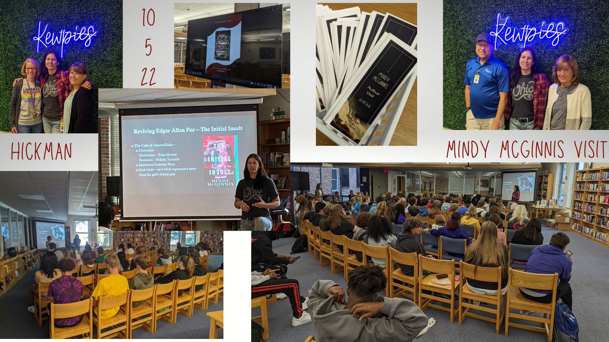 HickmanLMC's tweet photo. 200+ students met &amp; heard from @MindyMcGinnis today!

3 blocks of classes &amp; 2 lunch periods.
Dozens of questions asked by students.
Dozens of books sold &amp; checked out. 
One amazing author who made us laugh, think, &amp; want to read!

#AdventureAwaitsintheLMC @LeadQPMaryGrupe https://t.co/CenajcdkZI