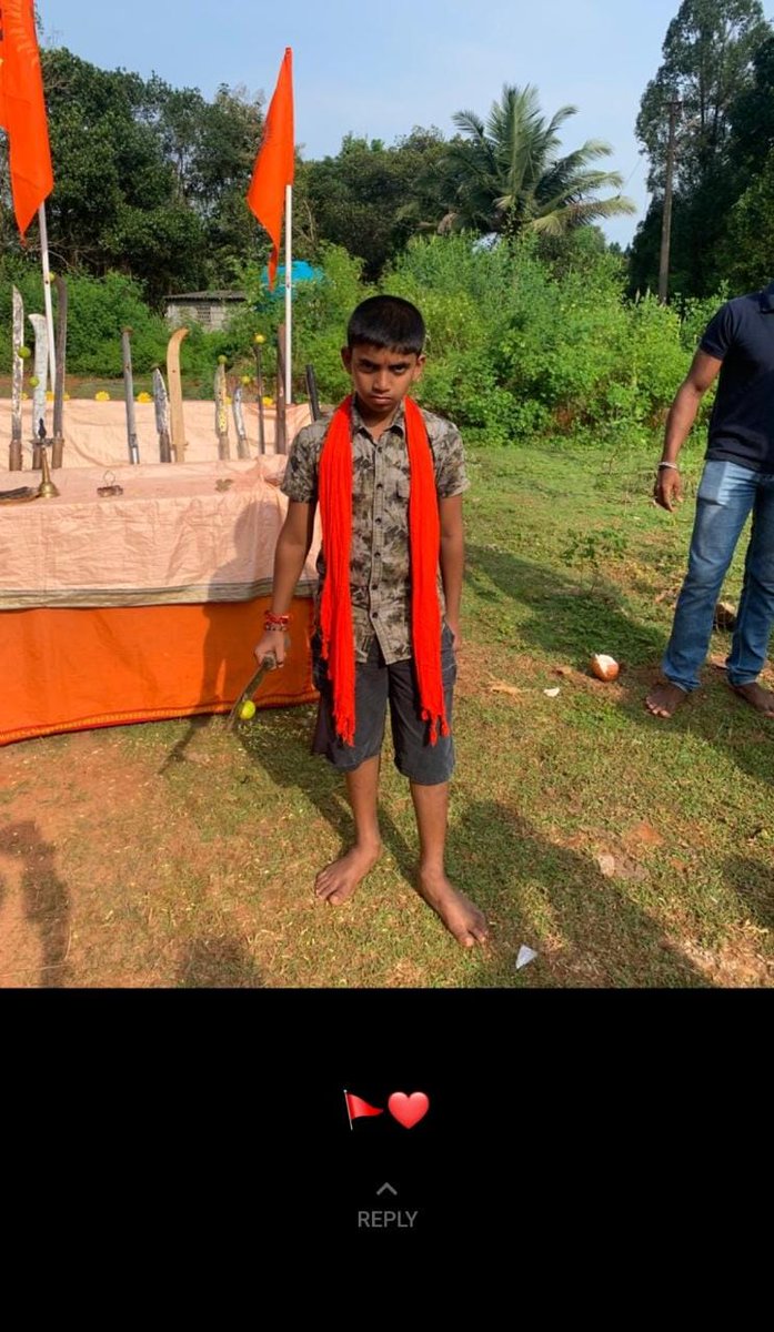 Shaad_Bajpe's tweet photo. #Karnataka: The images are said to be from Peralke, Karkala taluk of #Udupi district where children are also seen holding weapons. The images was first shared by the locals on whatsapp &amp; it got widely shared. People are demanding for strict action against the organisers @sp_udupi https://t.co/777y0yR33q