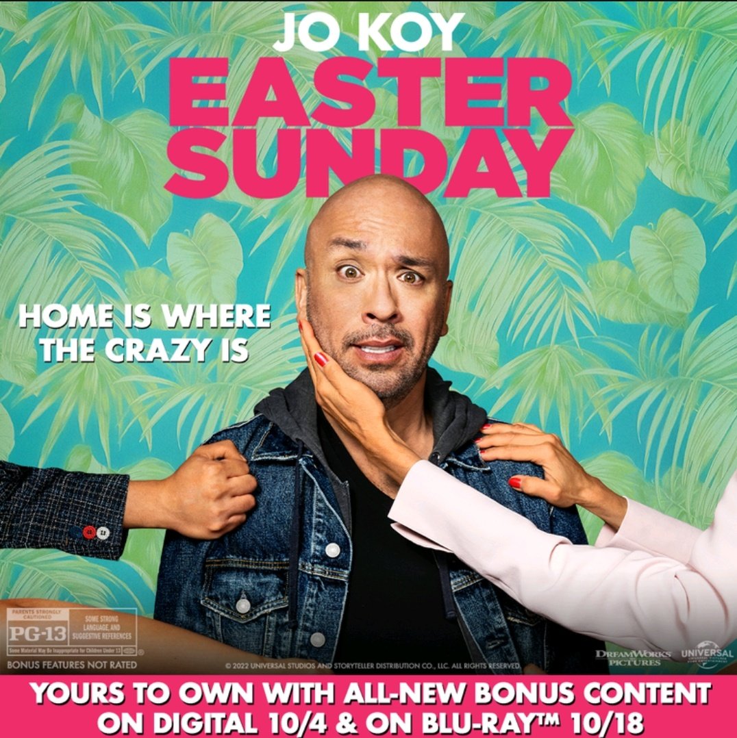 Home is where the crazy is in stand-up comedy sensation #JoKoy's cinematic debut, #EASTERSUNDAY. The hilarious &amp; heartfelt comedy is yours to own with never-before-seen extras on Digital today, on Blu-ray 10/18. Rated PG-13. From #UniversalPicturesHomeEntertainment