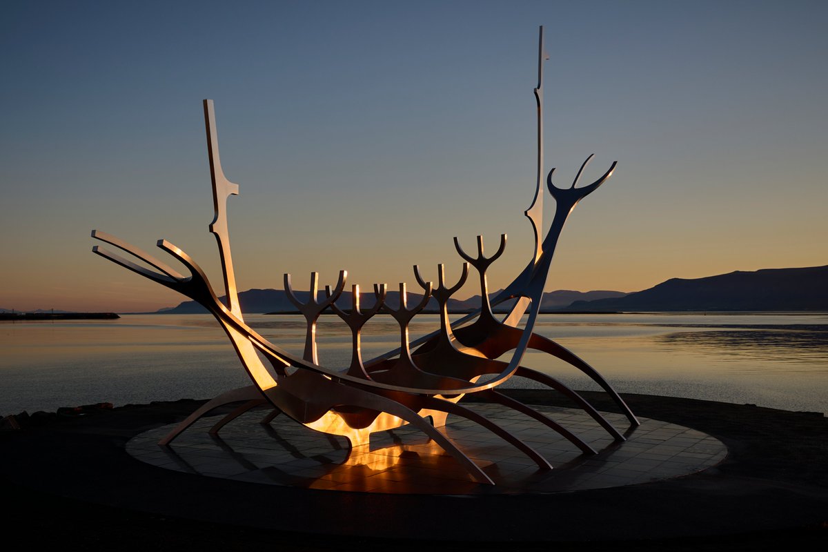 Judge_Burgess's tweet photo. September 3: Showing the Florida Bar Board Certification colors at the #Solfar (Sun Voyager) sculpture at sunrise in #Reykjavik, #Iceland. 📷🇮🇸👨⚖️ #landscapephotography https://t.co/HTboiXQqIy