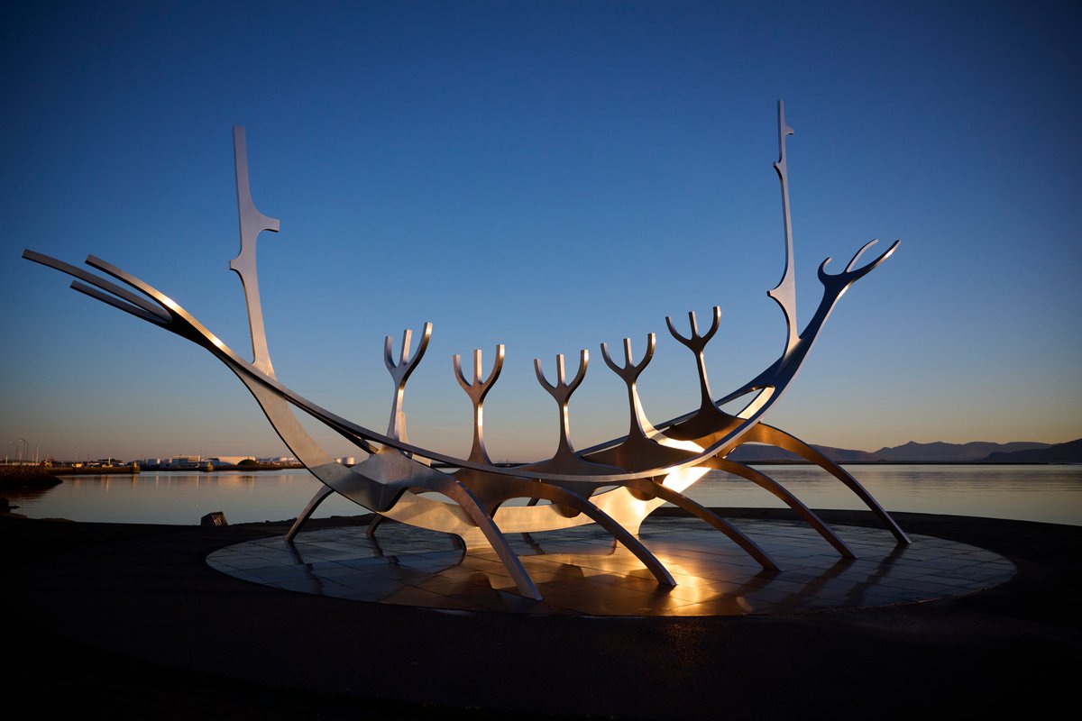 Judge_Burgess's tweet photo. September 3: Showing the Florida Bar Board Certification colors at the #Solfar (Sun Voyager) sculpture at sunrise in #Reykjavik, #Iceland. 📷🇮🇸👨⚖️ #landscapephotography https://t.co/HTboiXQqIy