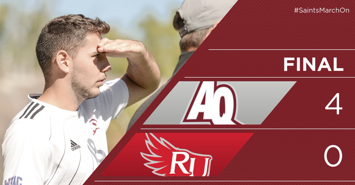 AQMensSoccer's tweet photo. FINAL: Aquinas 4, Rochester 0. The Saints coast to a WHAC home win to improve to 6-4-1 overall on the season and 3-1 in conference play. #SaintsMarchOn https://t.co/KkbZylswEL