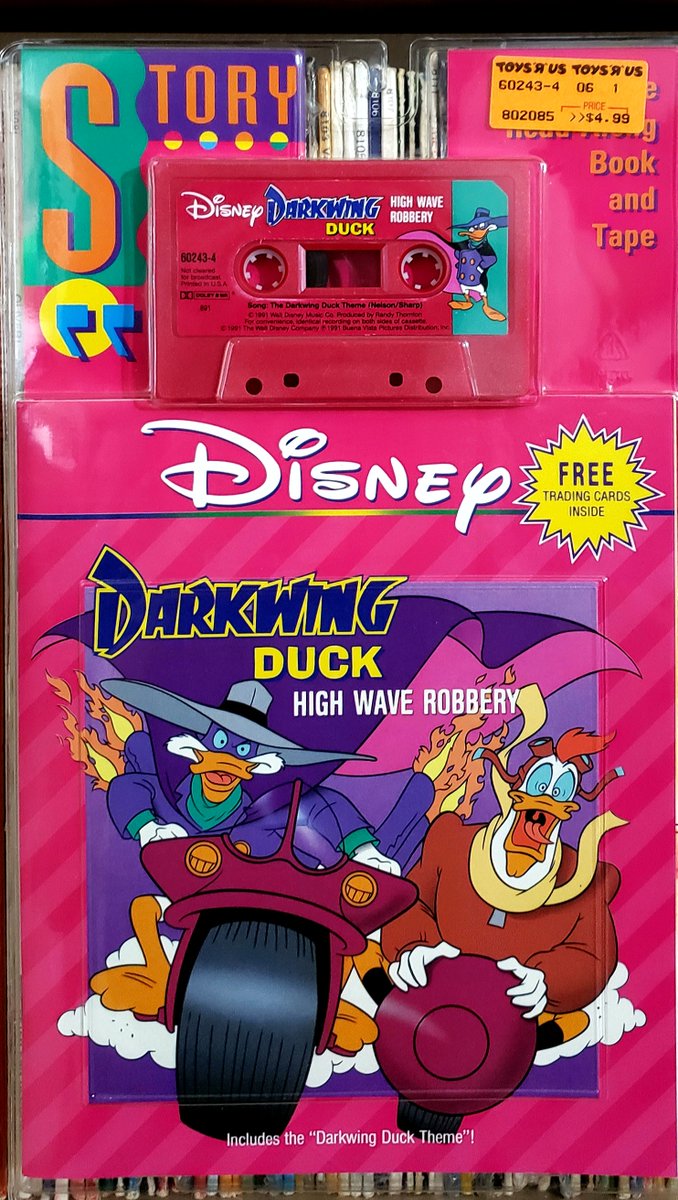 Item 3: released in 1991, the read-along original story of 'Darkwing Duck: High Wave Robbery', written by Jymn Magon; featuring the voices of the original cast and narration by William Woodson ('SuperFriends'). The theme song is also included. (# 60243-4)