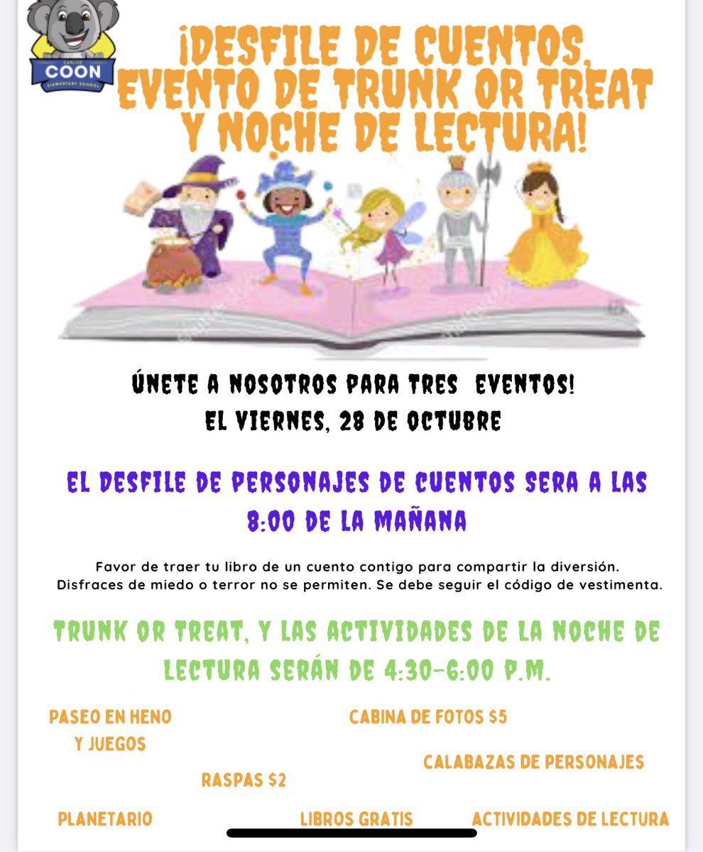 NISDsanderson's tweet photo. @NISDCarlosCoon is ready to celebrate literacy at our upcoming Fall into Literacy Fest. Join us for a Character Book Parade, Trunk or Treat, &amp; an afternoon of literacy activities. We can’t wait for October 28. @MarkGarcia0569 @RebeccaCA34 https://t.co/pvrG6HYV1t