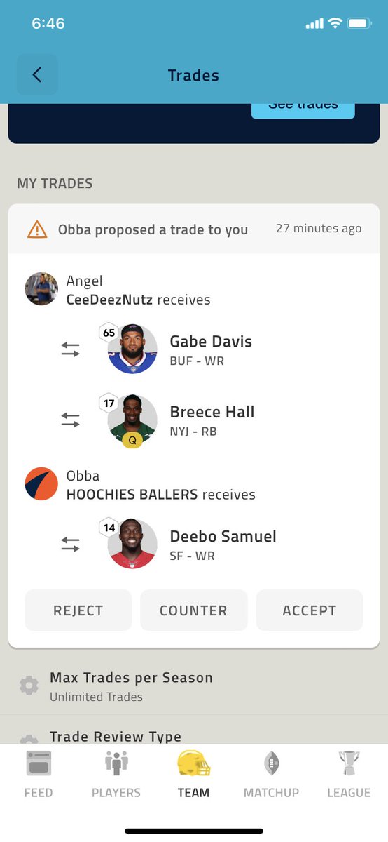 florvas13's tweet photo. @NFLFantasy Should I accept? https://t.co/tJuSFKZU3T
