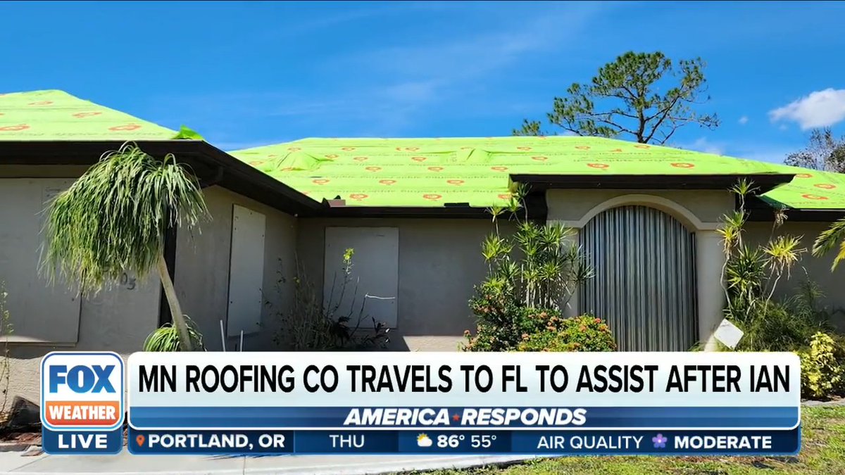 A Minnesota roofing company has dropped everything to help Florida rebuild following #HurricaneIan.

Sam Struthers of NMC Exteriors & Remodeling tells FOX Weather’s Nick Kosir and @MarissaTorresTV how his team has made fixes to homes damaged by the storm. https://t.co/YzTXJn4FRA