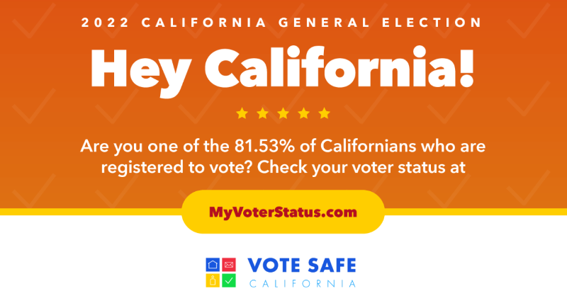 CASOSVote's tweet photo. Election Day for the 2022 CA General is November 8th. Are you voting in person or by mail? Make a plan and be prepared.

Make sure your registration is up-to-date. The last day to register to vote easily online is October 24th.

Learn more: https://t.co/5ds0vx7kgP