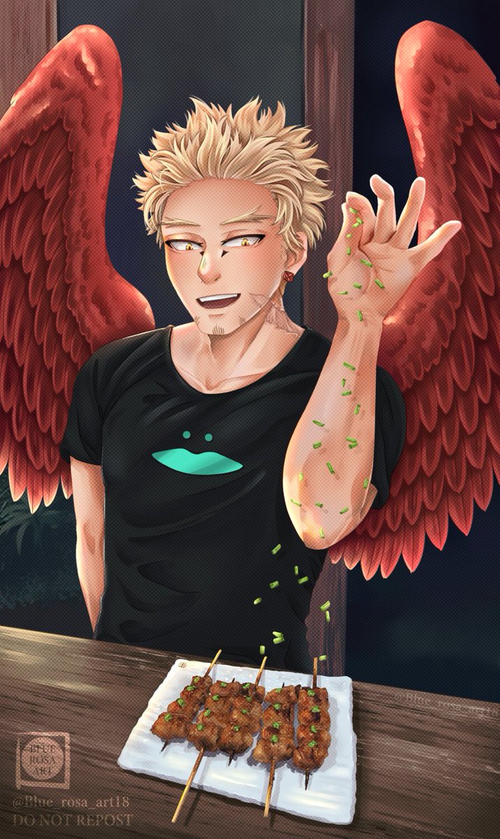 Blue_rosa_art18's tweet photo. I also got teamed up with @/Wimsicalpan in the @IndulgeZine to do the spot artwork for their 'Hawks learned to cook Yakitori to impress a potential lover' article!
Yes we memed the entire way through the creation of it!
Spring onion bae Hawks~

#hawksfanart #keigotakami #mhahawks https://t.co/xAHO1cfnT3