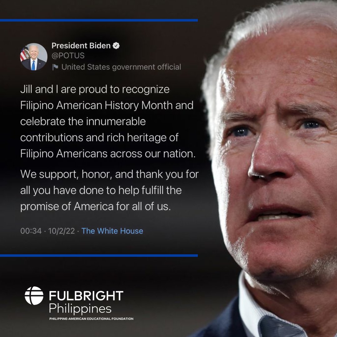 'WE SUPPORT, HONOR, AND THANK YOU FOR ALL YOU HAVE DONE.'​
​
President Joe Biden shares a few words recognizing Filipino-American History Month. ​
​
#Fulbright #FulbrightPH #ExchangesMatter #ExchangeOurWorld #USPH