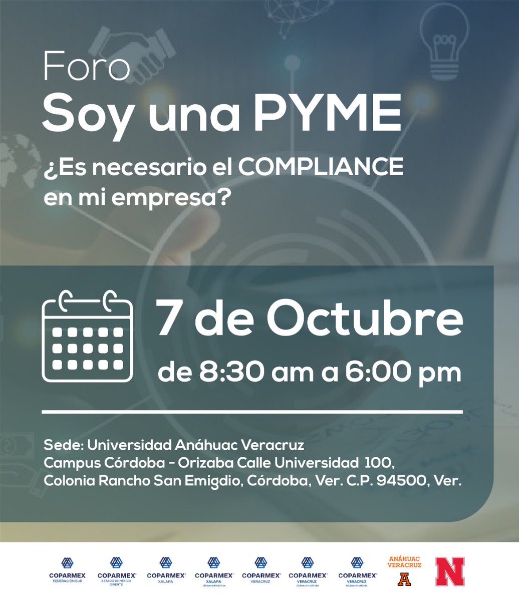 🔵 Los invitamos al foro 'Soy una PyME, ¿Es necesario el Compliance en mi empresa' en donde expert@s enseñarán las mejores prácticas nacionales e internacionales en materia de cumplimiento. 📆 7 de oct de 8:30 a 18:30 hrs 🎟 SIN COSTO 📝Registro👇 forms.gle/wT7En3qzBDW7tZ…