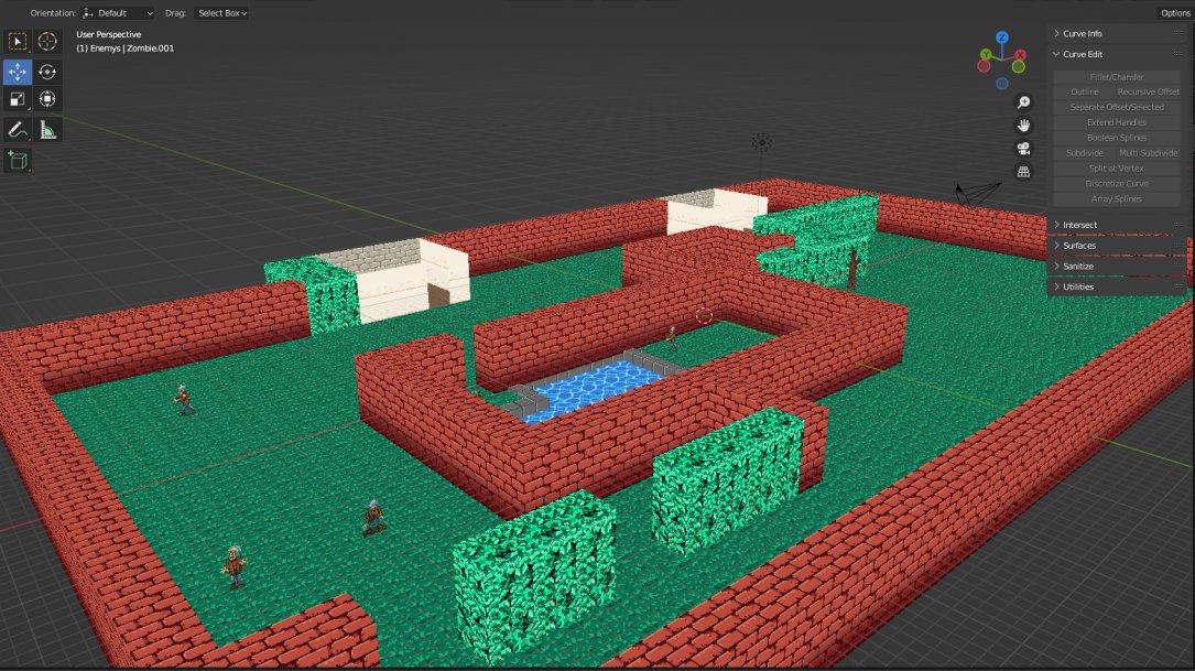 Goblin0verlord's tweet image. Its a little finicky but I was able to recreate most of the 1st level of Zombies Ate My Neighbors in blender with the #Sprytile add-on.  I wish there were more tutorials cause I see a lot of potential with this style.