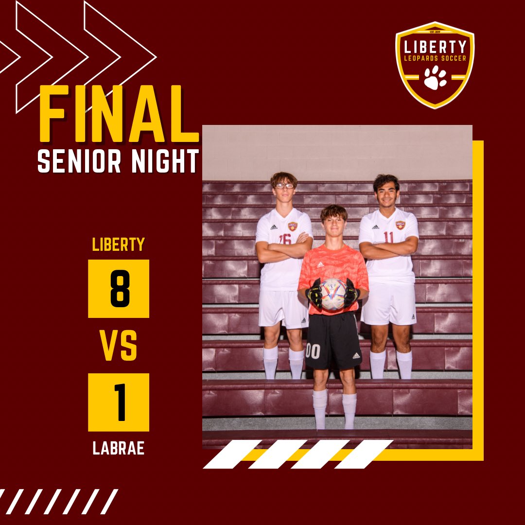 FINAL || Big win on senior night: ✔️           

The Liberty Leopards move to 3-7-1 on the year with an 8-1 win against the Labrae Vikings.

#GoLeopards
